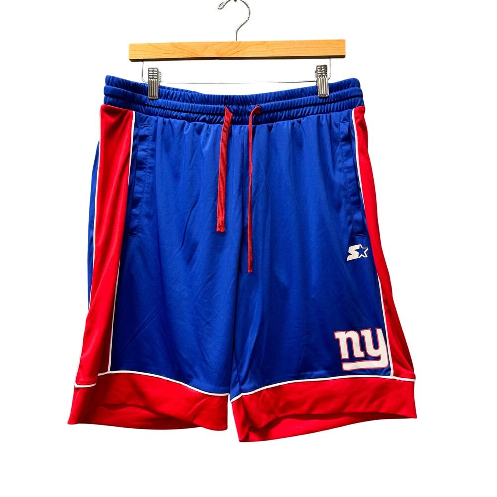 NY Giants Shorts Mens Large Blue Red Football Elastic Waist NFL Starter